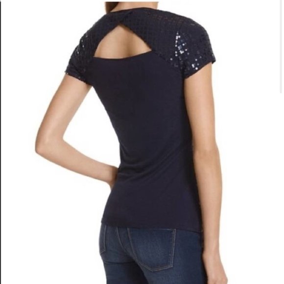 WHBM Navy Sequin Tee Shirt - Picture 5 of 7